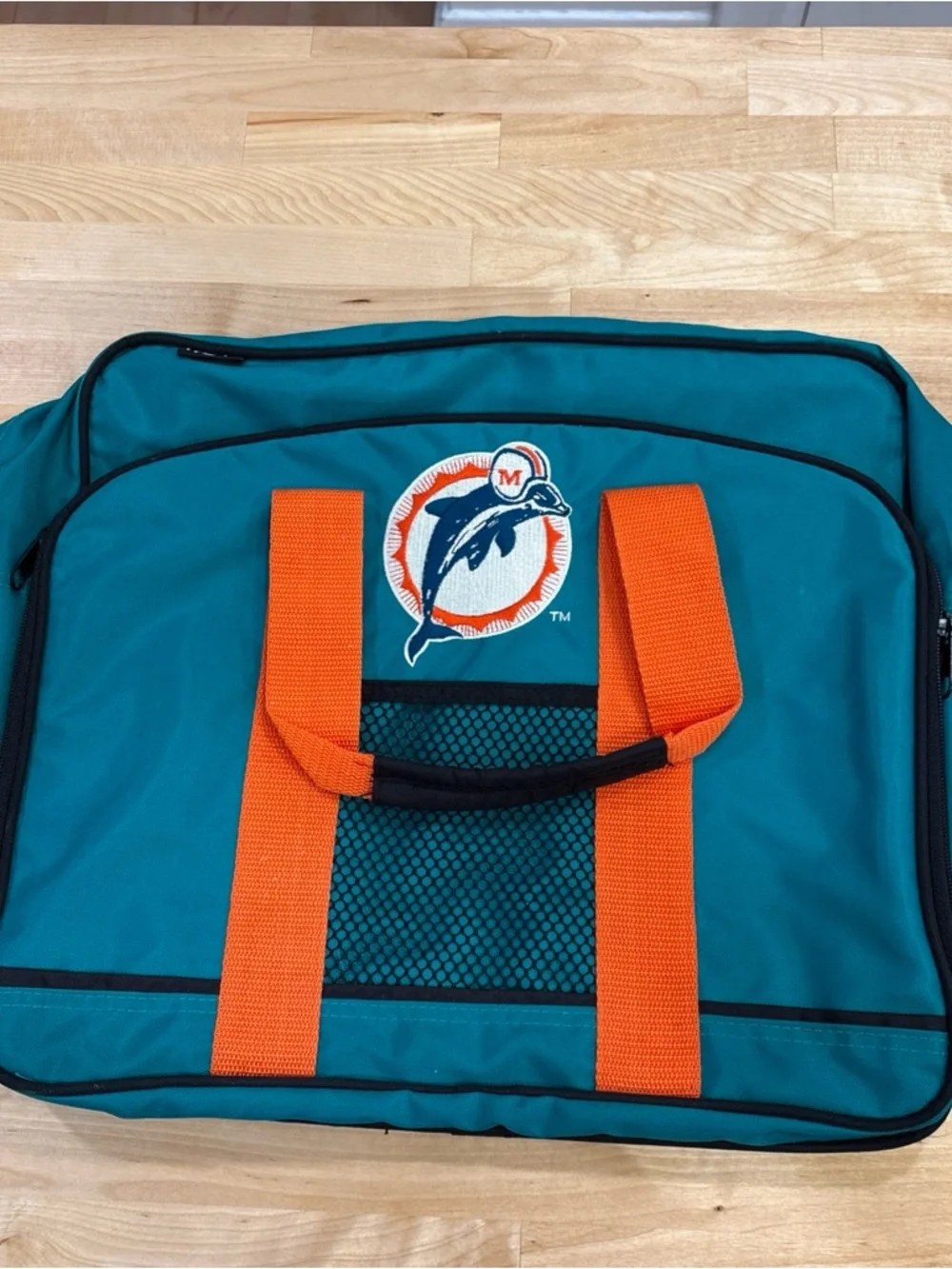 Teal Laptop Briefcase with Orange Handles and Team Emblem